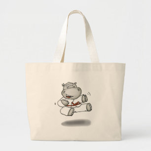 Karate Hippo Large Tote Bag