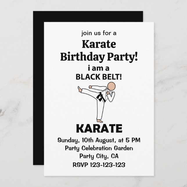 Karate I am A Black Belt Karate Birthday Party Invitation (Front/Back)