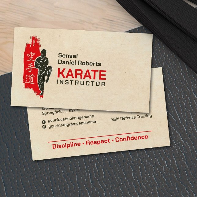 Karate instructor - Kanji and karateka silhouette  Business Card (Creator Uploaded)