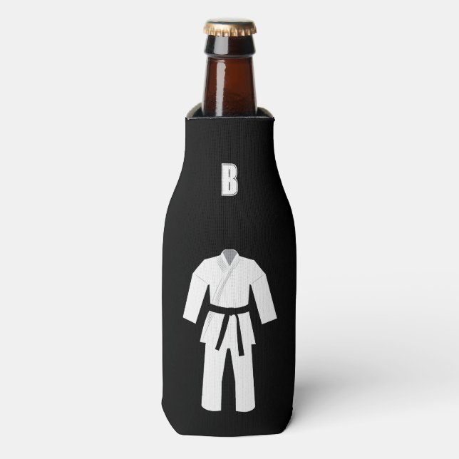 Karate, Judo. Martial Arts Black Belt Monogram Bottle Cooler (Bottle Front)