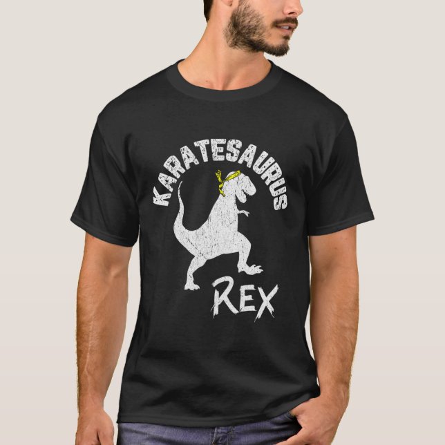 Karate Karatesaurus Rex Dinosaur Funny Martial Art T-Shirt (Front)