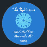 Karate Kat holiday return address Classic Round Sticker<br><div class="desc">Snap up these stylish return-address labels for holiday packages that need mailing.  Just click "customize it" and "change text" to replace our sample info with your own.   Large-size sticker format recommended,  for readability.  Design features a child's artwork,  and creators give half their proceeds to kids' charities.</div>