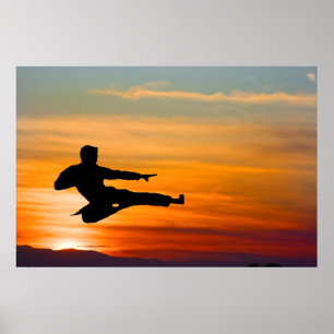 Karate kick at sunrise, poster