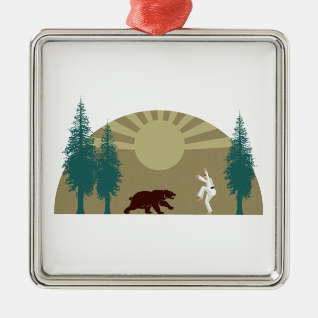 Karate Kick Bear Metal Ornament (Front)