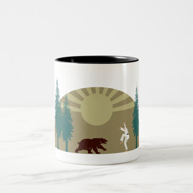 Karate Kick Bear Two-Tone Coffee Mug (Center)