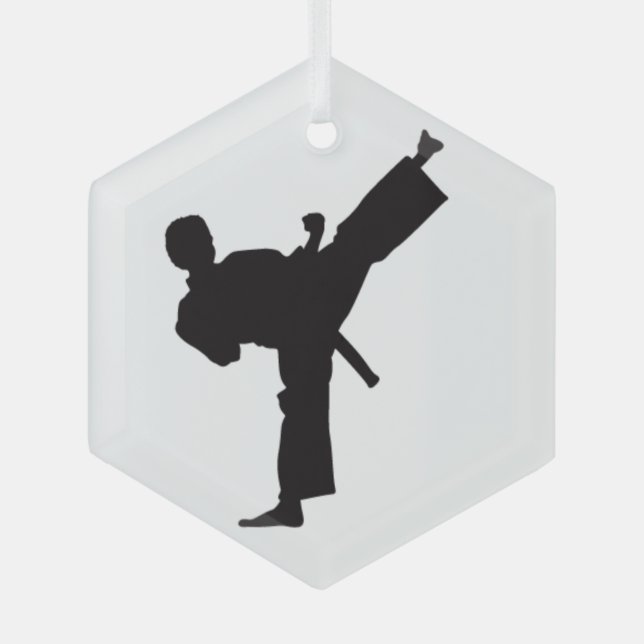 Karate Kick Martial Arts Silhouette Glass Ornament (Front)
