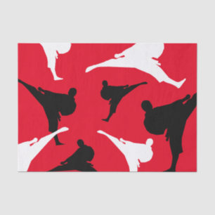 Karate kick pose silhouettes martial arts theme tissue paper