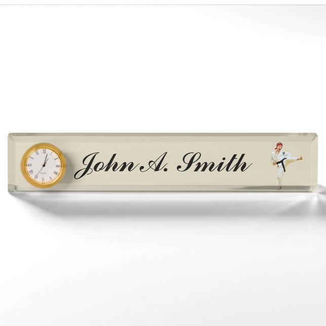 Karate Kicking Black Belt Customizable Name Nameplate (Front)