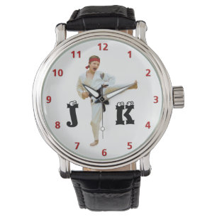 Karate Kicking Black Belt Customize Monogram Watch