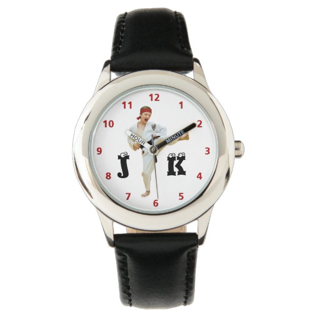 Karate Kicking Black Belt Customize Monogram Watch (Front)