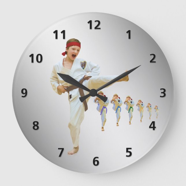 Karate Kicking Brown Belt Customizable Large Clock (Front)