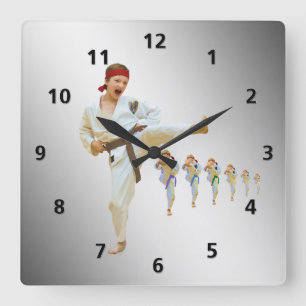 Karate Kicking Brown Belt Customizable Square Wall Clock