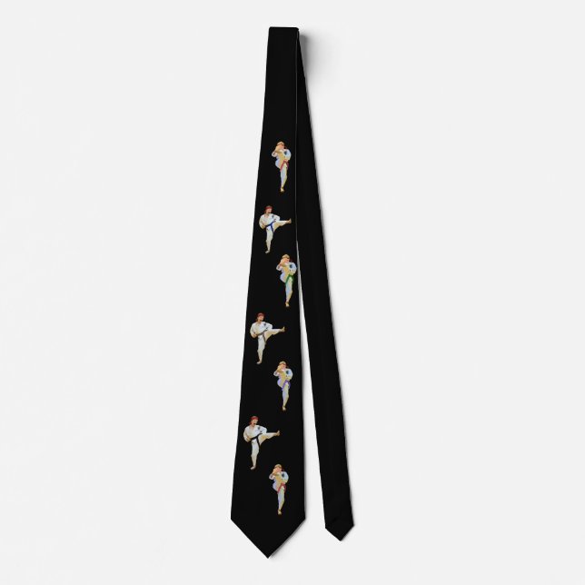 Karate Kicking with Coloured Belts Tie (Front)
