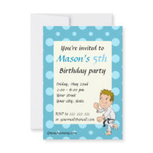 Karate kid cartoon birthday print invitations