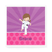 Karate Kid Girl Purple Rays Napkin Brown