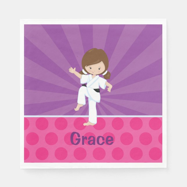 Karate Kid Girl Purple Rays Napkin Brown (Front)
