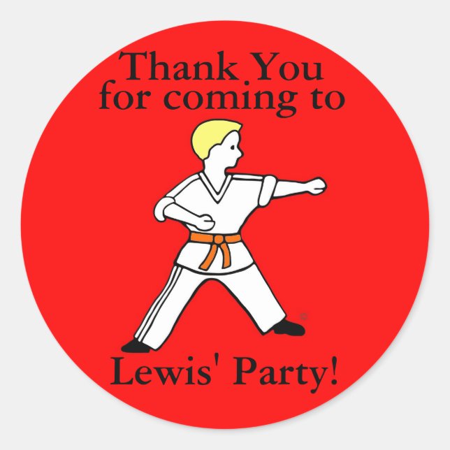 Karate Kid Party Stickers customized for Lewis (Front)