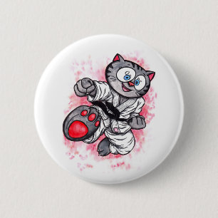 Karate Kitten flying kick 2 Inch Round Button