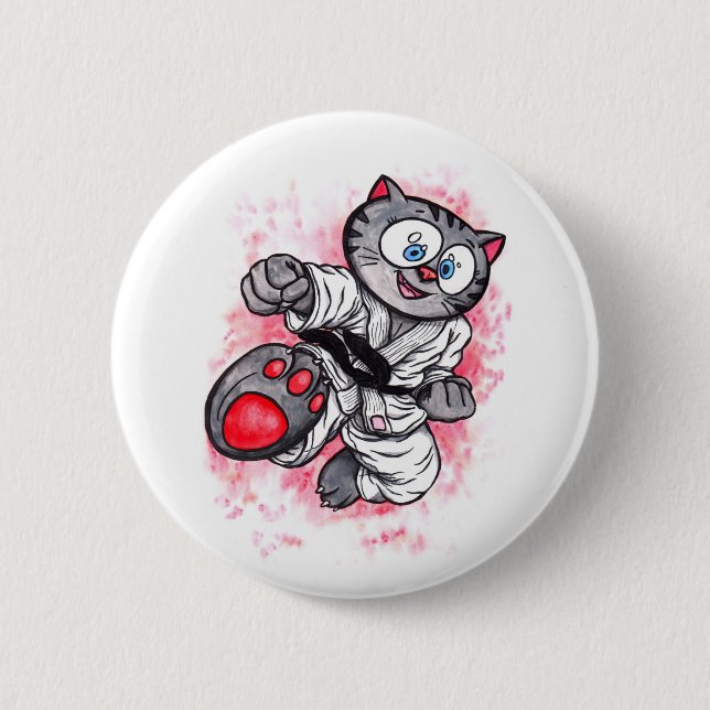 Karate Kitten flying kick 2 Inch Round Button (Front)