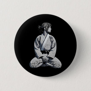 Karate Lady Knee Down Pose Graphic 2 Inch Round Button