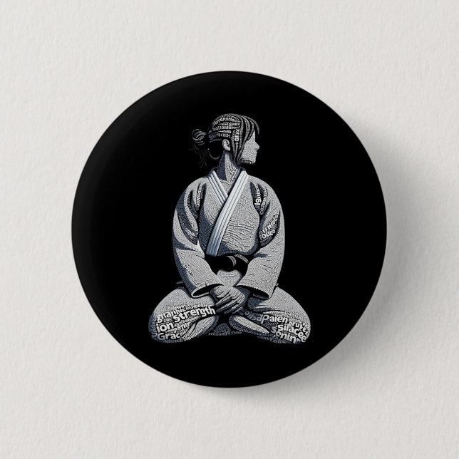 Karate Lady Knee Down Pose Graphic  2 Inch Round Button (Front)