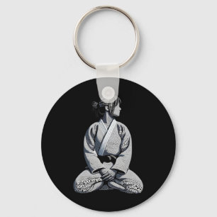 Karate Lady Knee Down Pose Graphic Keychain