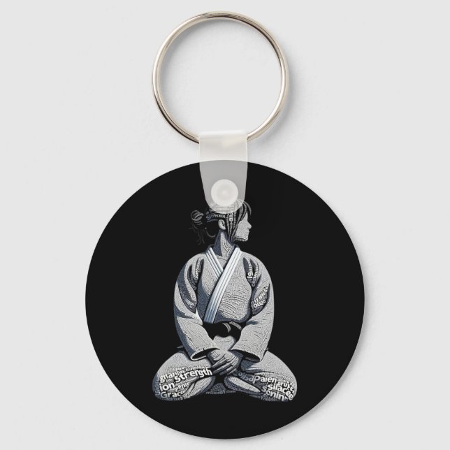 Karate Lady Knee Down Pose Graphic  Keychain (Front)