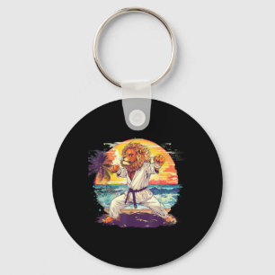 Karate Lion Beach Sunset Kickboxing Taekwondo Lion Keychain