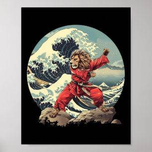 Karate Lion Waves Mount Fuji Kickboxing Taekwondo Poster