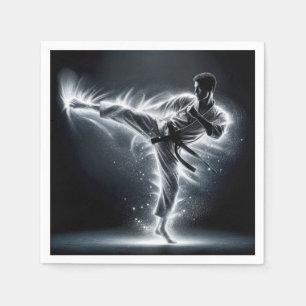 Karate Man With Neon Energy Light Trails Napkin