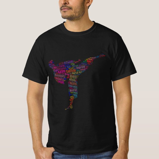 Karaté Martial Art Silhouette Shape Text Cloud T-Shirt (Front)