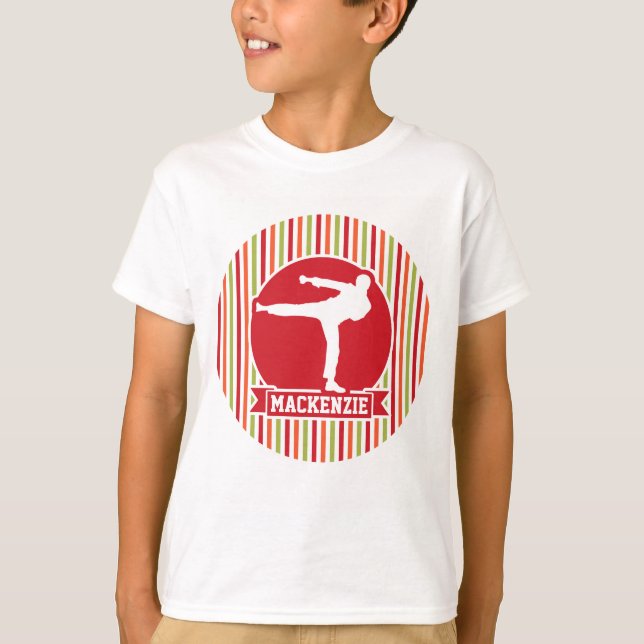 Karate, Martial Arts; Red, Green, Orange Stripes T-Shirt (Front)