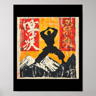 Karate Martial Arts Silhouette On Mountain Poster