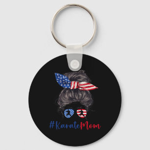 Karate Mom Usa American Flag Mothers Day Gift 4th Keychain