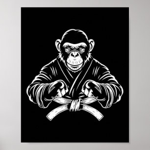 Karate Monkey Drawing Kickboxing Jiu-jitsu Mma Mar Poster