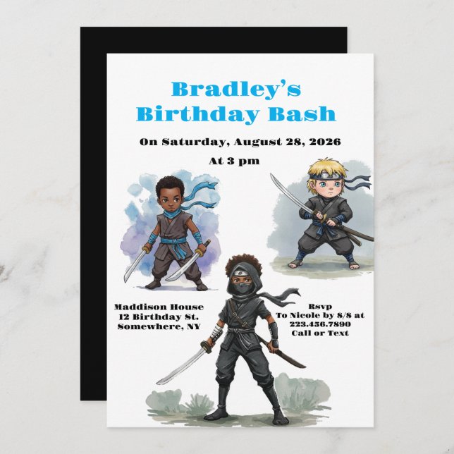 Karate Ninja Boy's Birthday Bash Invitation (Front/Back)