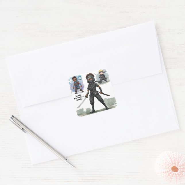 Karate Ninja Boy's Birthday Bash Square Sticker (Envelope)