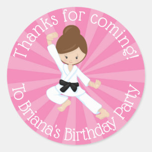 Karate Party Favor Sticker Brown Hair Girl