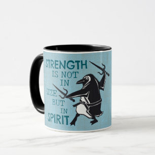 Karate Penguin Holding Sai Blue Motivational Mug