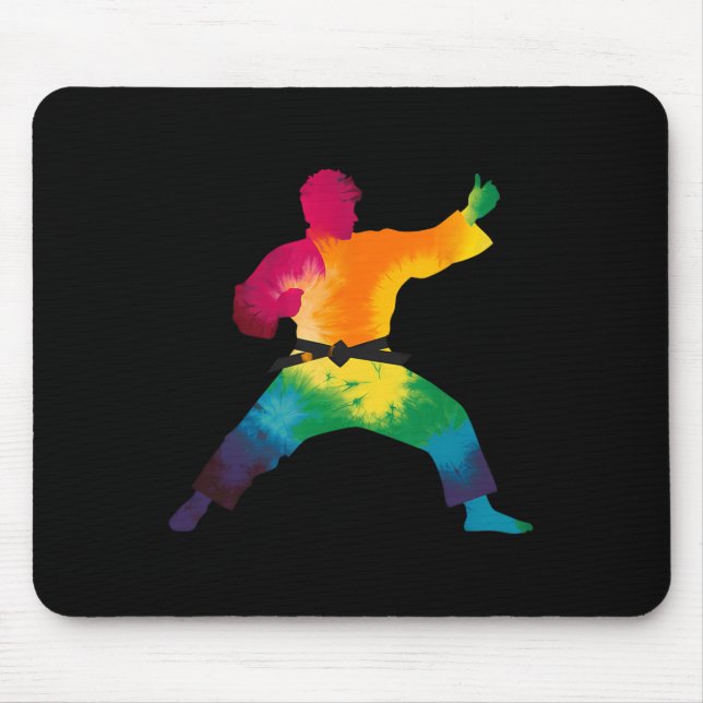 Karate Practitioner Colourful Tie-dye Martial Arts Mouse Pad (Front)