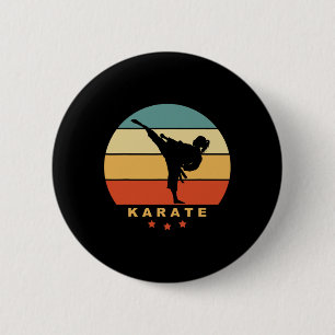 Karate Retro Sunset Design - Woman Doing High Kick 2 Inch Round Button