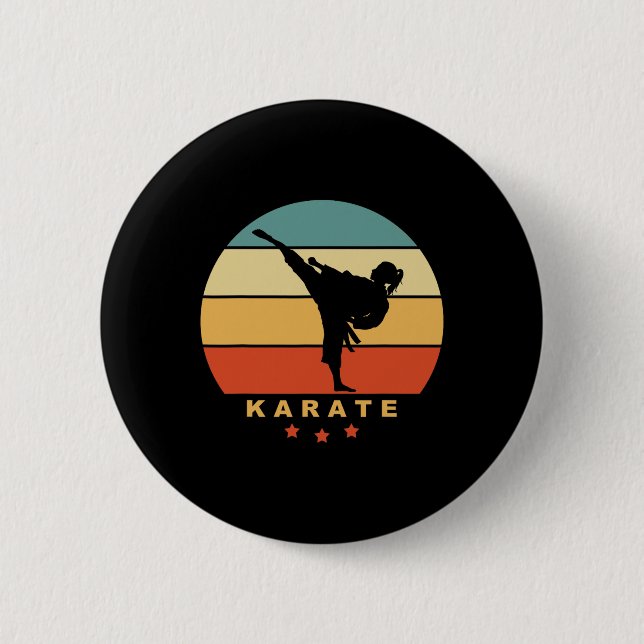 Karate Retro Sunset Design - Woman Doing High Kick 2 Inch Round Button (Front)