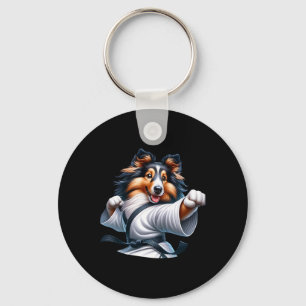 Karate Shetland Sheepdog Funny Humour Animal Lover Keychain