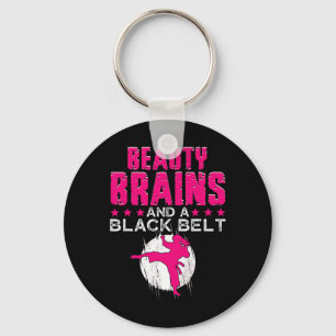 Karate Shirt Beauty Brains And Black Belt Funny Keychain