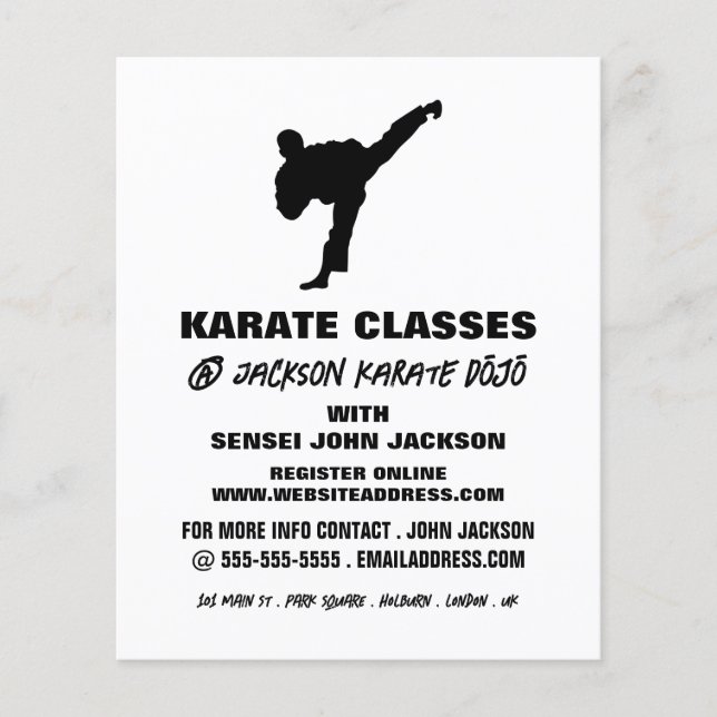 Karate Silhouette, Karate Class Advertising Flyer (Front)
