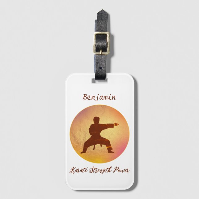Karate Silhouette Modern Personalized Martial Arts Luggage Tag (Front Vertical)