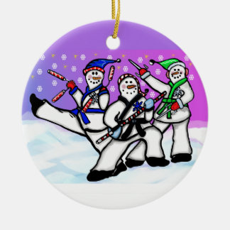 Karate Snowmen with Weapons Ornament Round