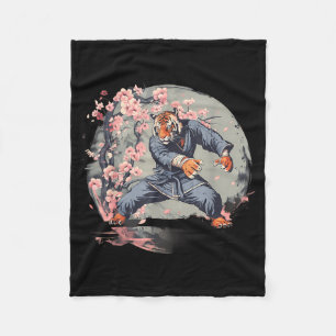 Karate Tiger Taekwondo Jiu-Jitsu Sakura Flowers Fleece Blanket