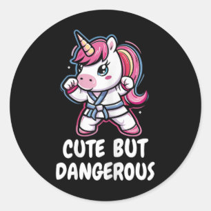 Karate Unicorn Cute But Dangerous Funny Martial Ar Classic Round Sticker