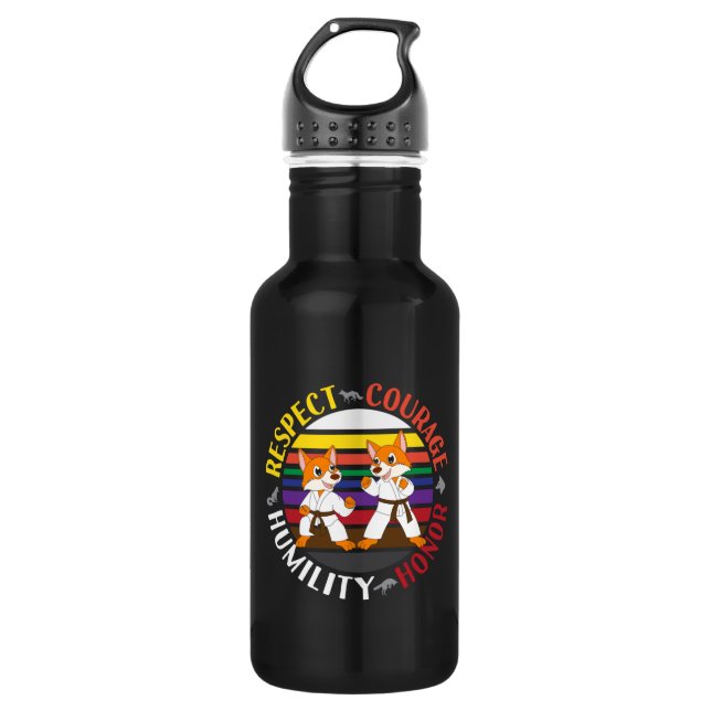 Karate Values - Cute Sparring Fox Silhouettes 532 Ml Water Bottle (Front)